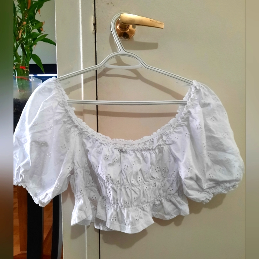 ASOS White cotton eyelet crop top.